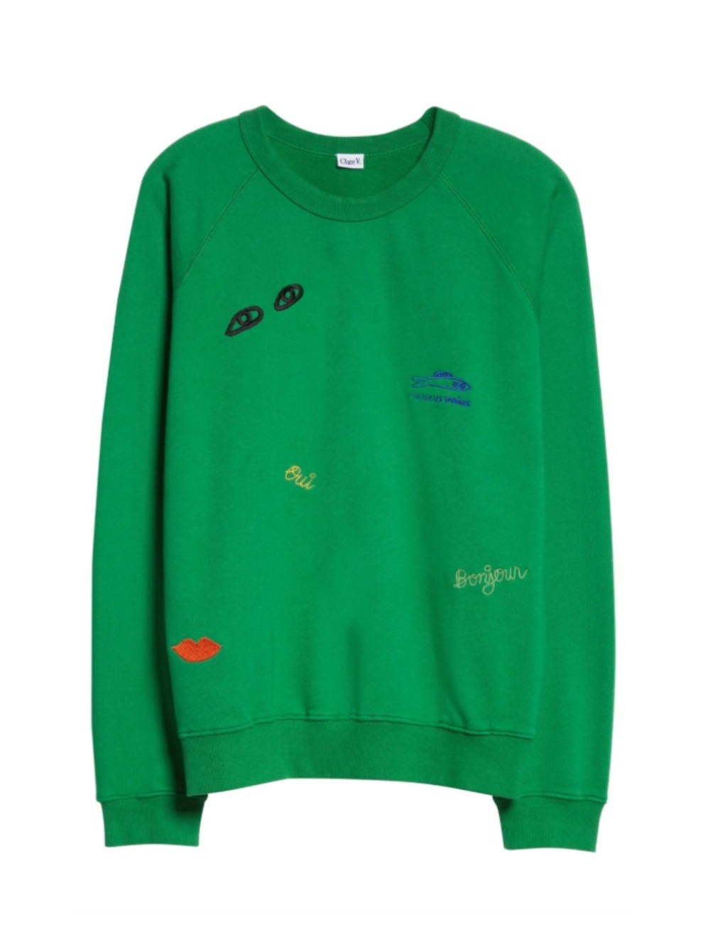 Clare V. Multi Embroidery Sweatshirt in Green